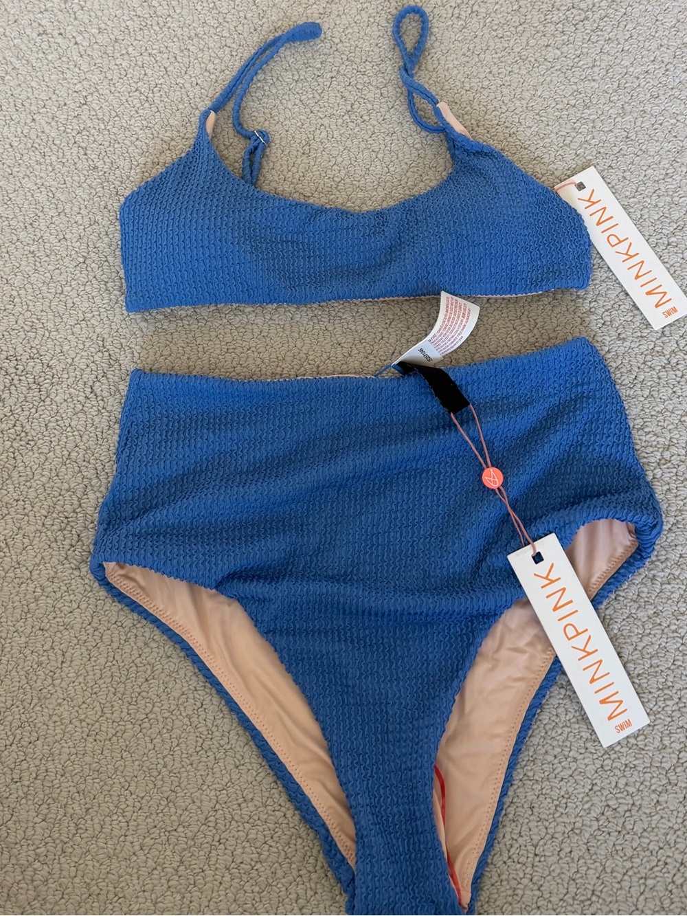 MINKPINK Blue Textured High-Waist Bikini Set